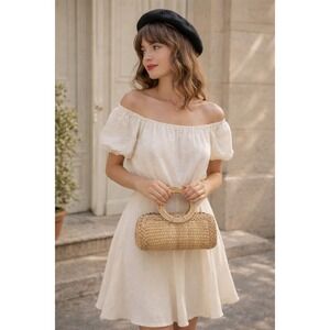 Kaanas Womens Basket Bag Woven Straw Raffia French Girl Chic Resort Coastal Boho